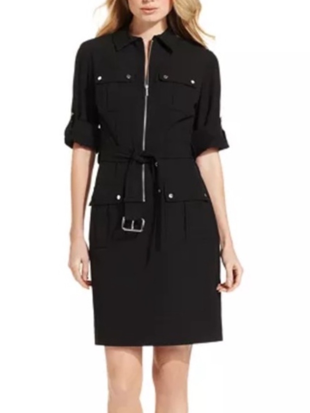MICHAEL Michael Kors Black Zip-Front Utility Dress